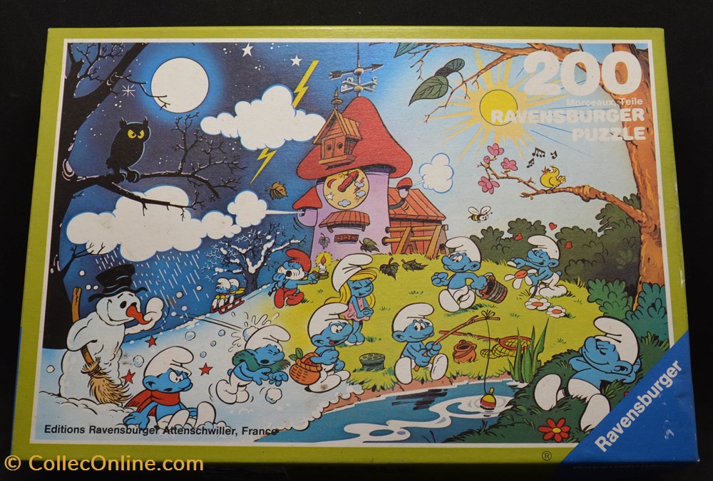 jeux societe jouets casse tete puzzle schtroumpf ravensburger 1983 200 pieces la machine du temps boite vide