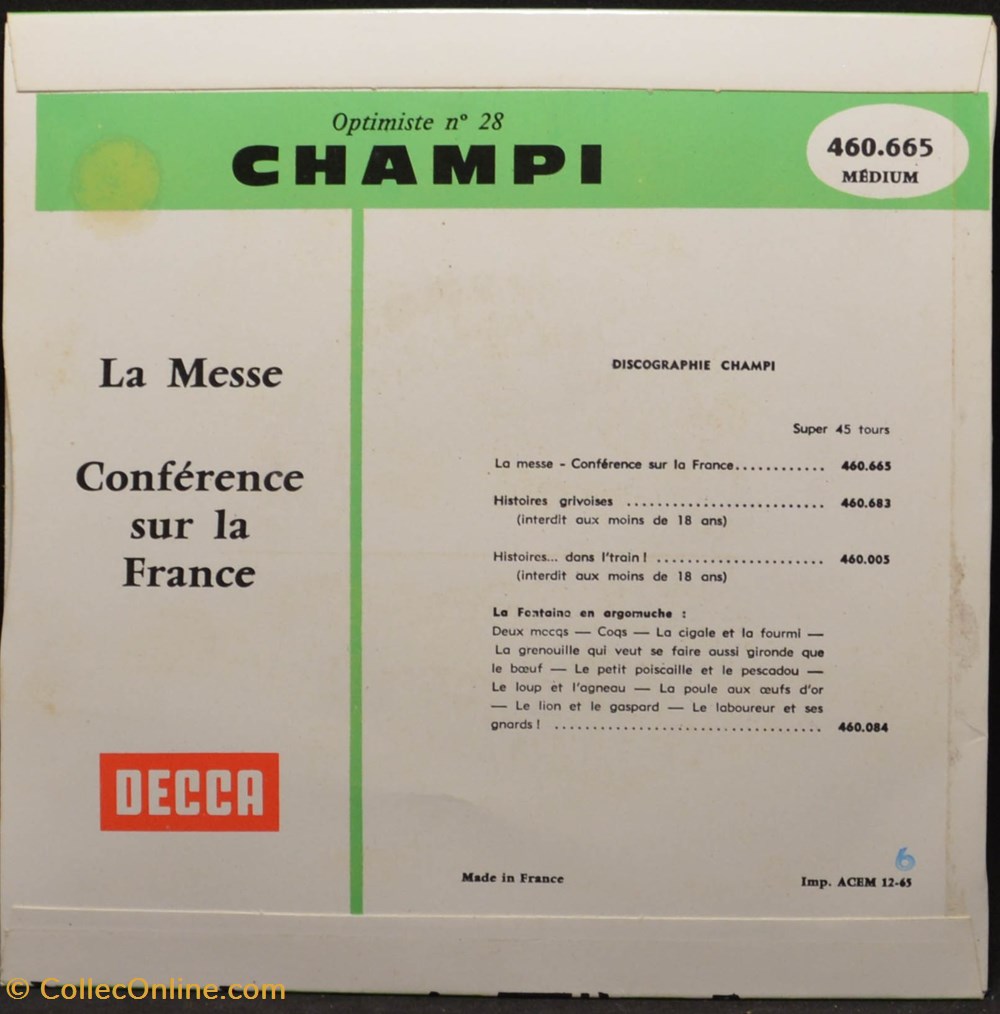 Vinyl - 45 tours - Champi - Optimiste n°28 divers vinyl 45 tours champi optimiste n 28