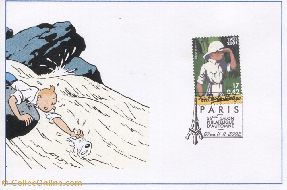 Belgique - 1er jour - Neuf - 2002 - 0,42€ - Tintin au Congo timbres belgique 1er jour neuf 2002 0 42 tintin au congo