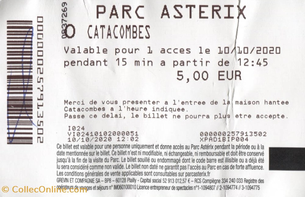 vieux papier publicite brochure parc asterix 2020 billet catacombes idefix
