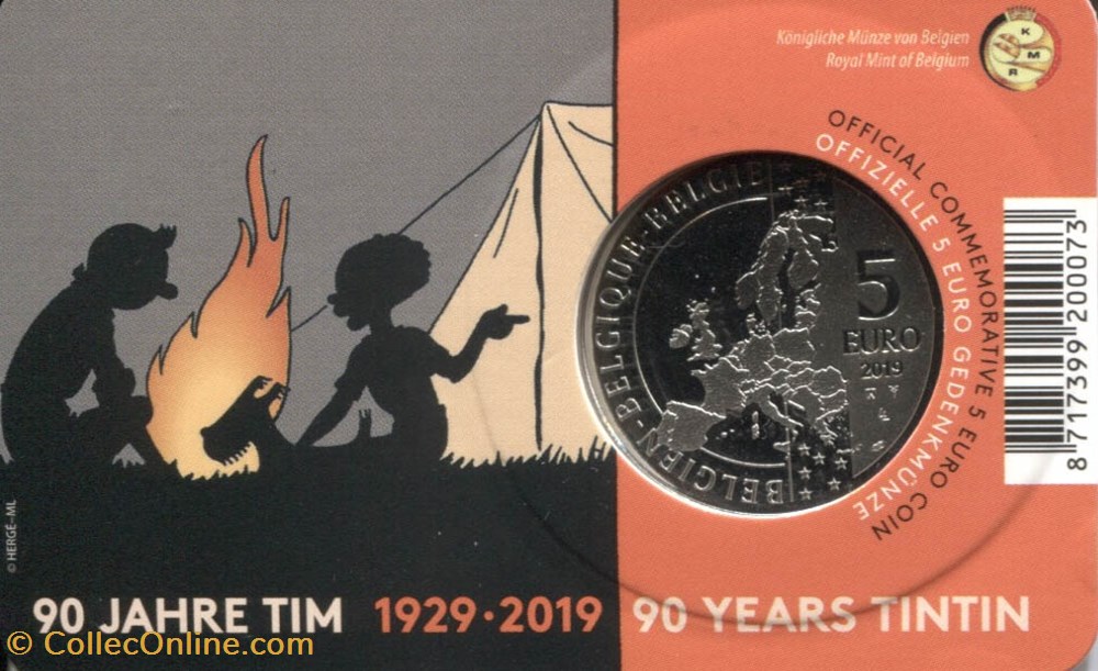 Belgique - 2019 - 5€ - 90 ans Tintin Monochrome monnaie belgique 2019 5 90 ans tintin monochrome