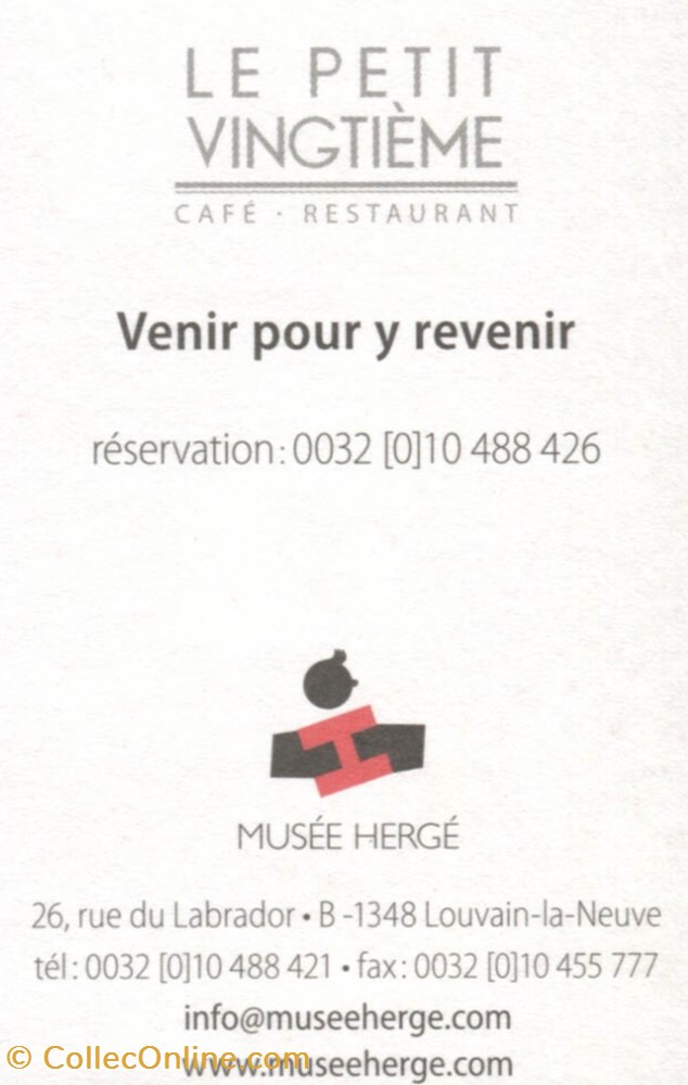 Musée Hergé - Le petit vingtième - Carte de visite vieux papier ticket entree musee herge le petit vingtieme carte de visite