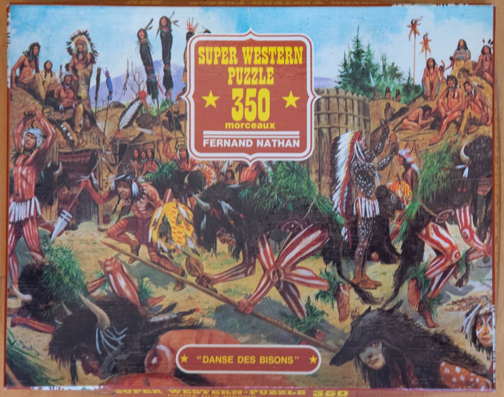 jeux societe jouets casse tete puzzle indien fernand nathan 350 pieces 1975 danse des bisons