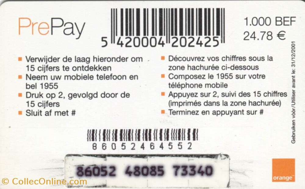 diver telecarte belgique 2000 24 78 orange milou