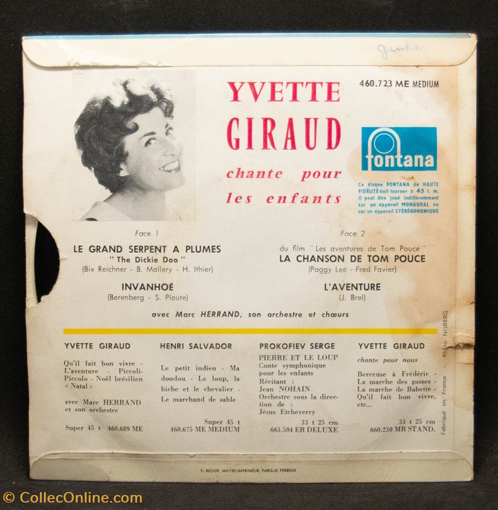 Vinyl - 45t - Yvette Giraud chante pour les enfants divers vinyl 45t yvette giraud chante pour les enfants
