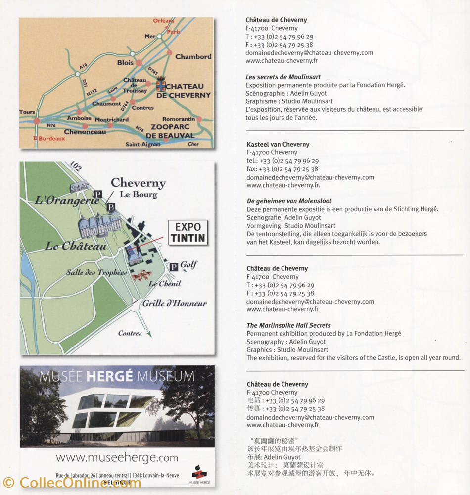 vieux papier ticket entree cheverny brochure les secrets de moulinsart