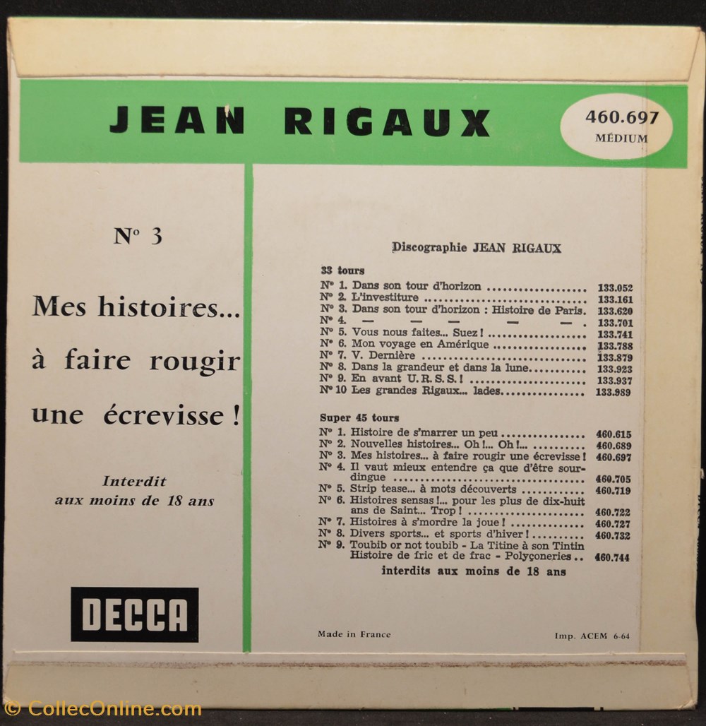 Vinyl - 45 tours - Jean Rigaux - n°3 divers vinyl 45 tours jean rigaux n 3