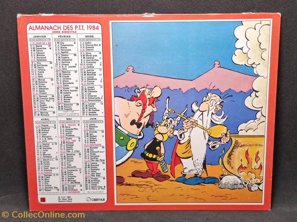 divers calendrier ptt 1984