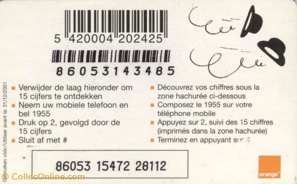 Belgique - 2000 - 24,78€ - Orange - Dupont et Dupond diver telecarte belgique 2000 24 78 orange dupont et dupond