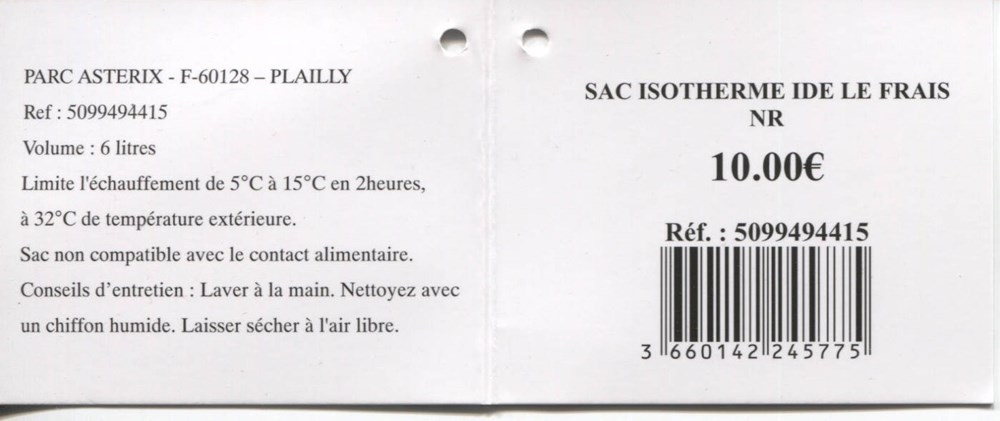documents anciens publicites etiquette parc asterix 2023 sac isotherme