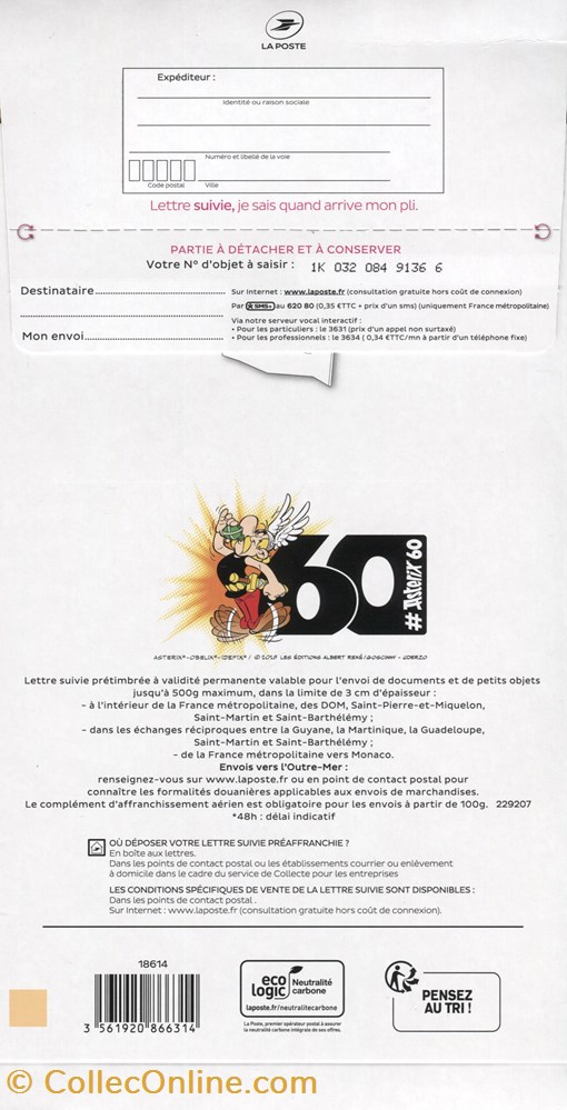 France - PAP - Neuf - 500g Suivi - Astérix 60 ans timbre france pap neuf 500g suivi asterix 60 ans