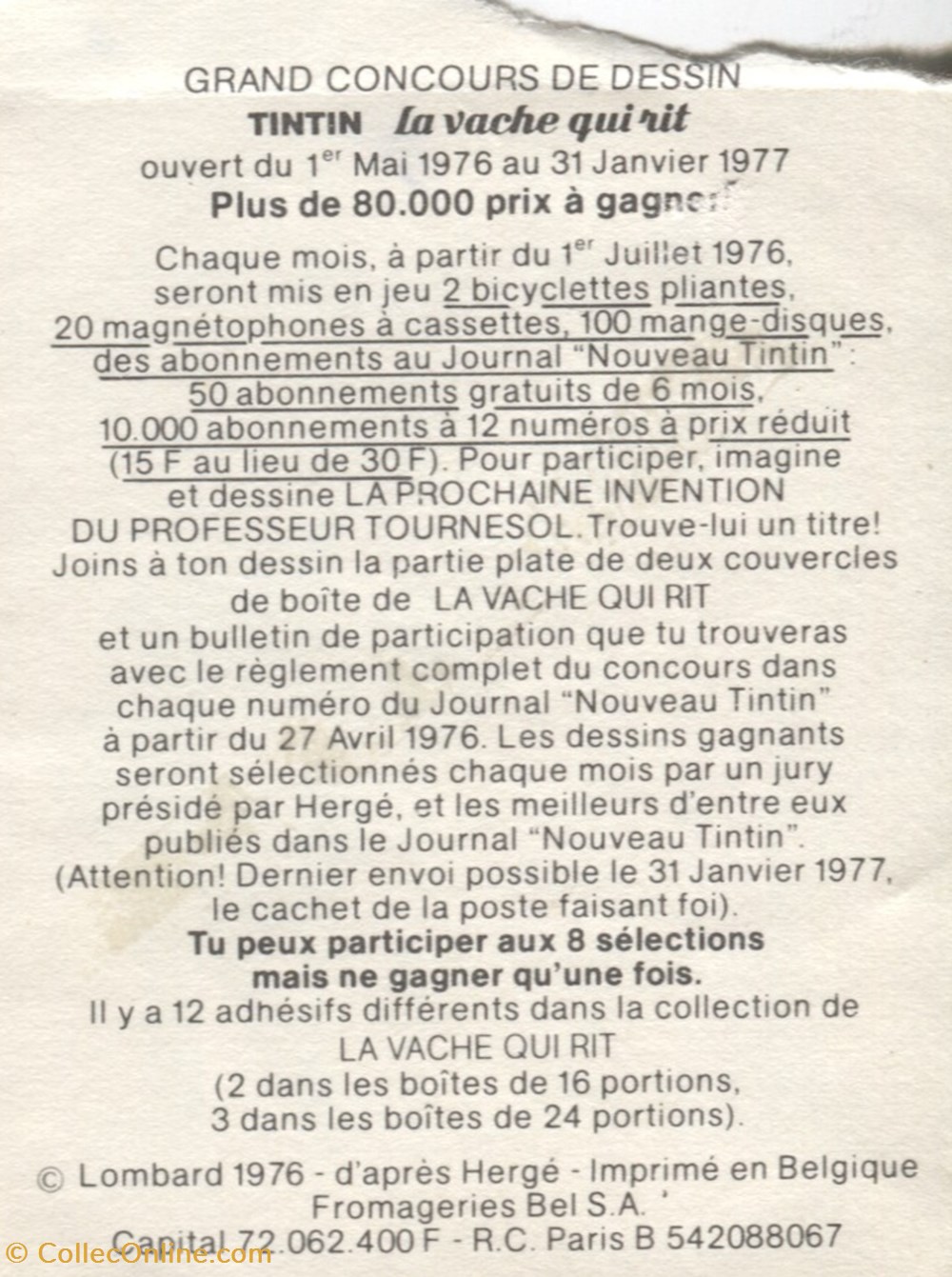 objets publicitaires autocollant la vache qui rit 1976 le baise main du professeur tournesol