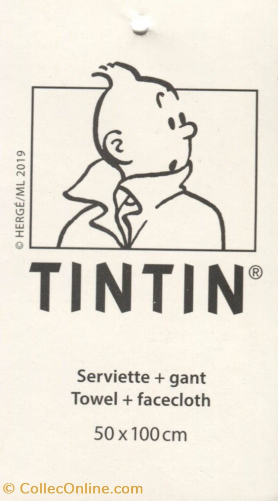 Tintin - 2019 - Serviette + gant 50x100cm - Gris vieux papier etiquette tintin 2019 serviette gant 50x100cm gris