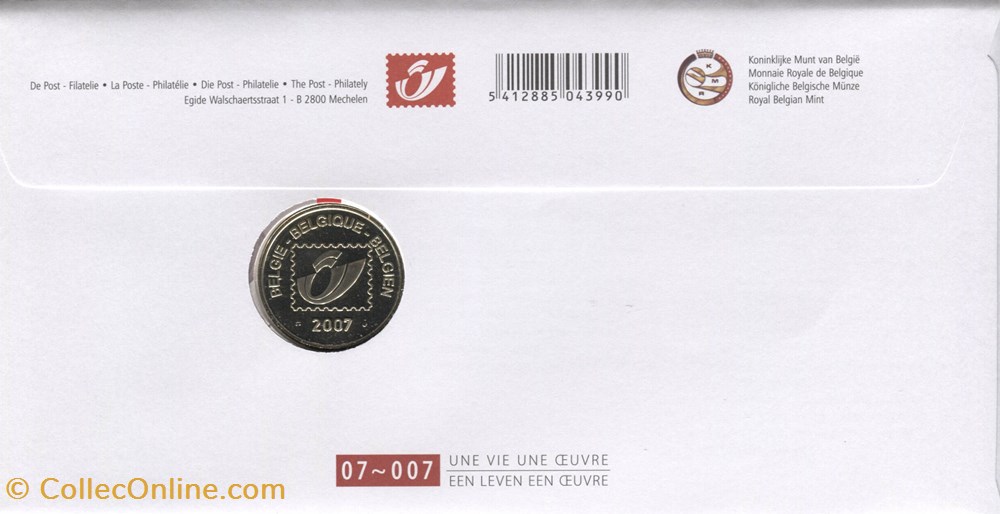 timbre belgique enveloppe 1er jour 2007 0 46 avec medaille