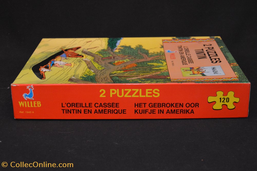 jeux jouet puzzle willeb 1978 2x120 pieces oreille cassee tintin en amerique