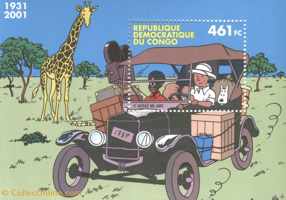 RDC - Bloc - Neuf - 2001 - 461 FC - Tintin au Congo timbre rdc bloc neuf 2001 461 fc tintin au congo