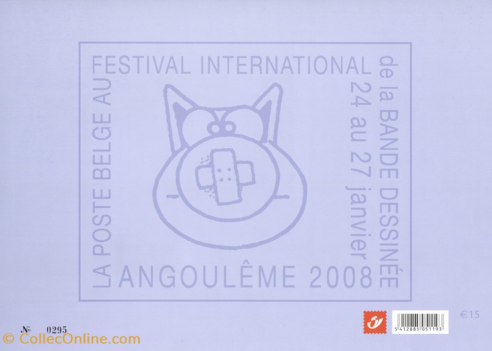 timbre belgique 1er jour neuf 2008 angouleme le chat