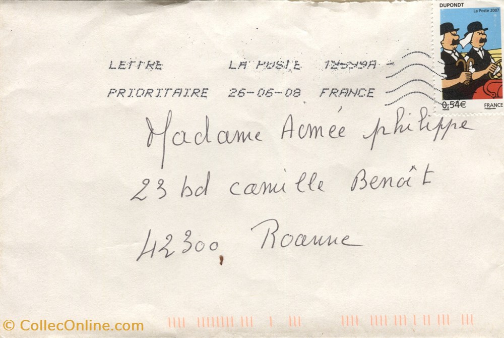 France - Enveloppe - Oblitéré - 2007 - 0,54€ - Dupont et Dupond timbre france enveloppe oblitere 2007 0 54 dupont et dupond