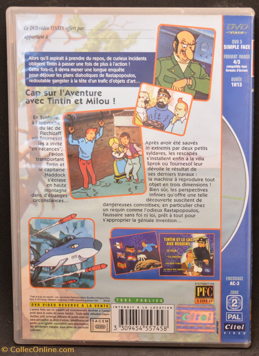 DVD - 2000 - Citel - Tintin et le lac aux requins divers film blu ray dvd 2000 citel tintin et le lac aux requins