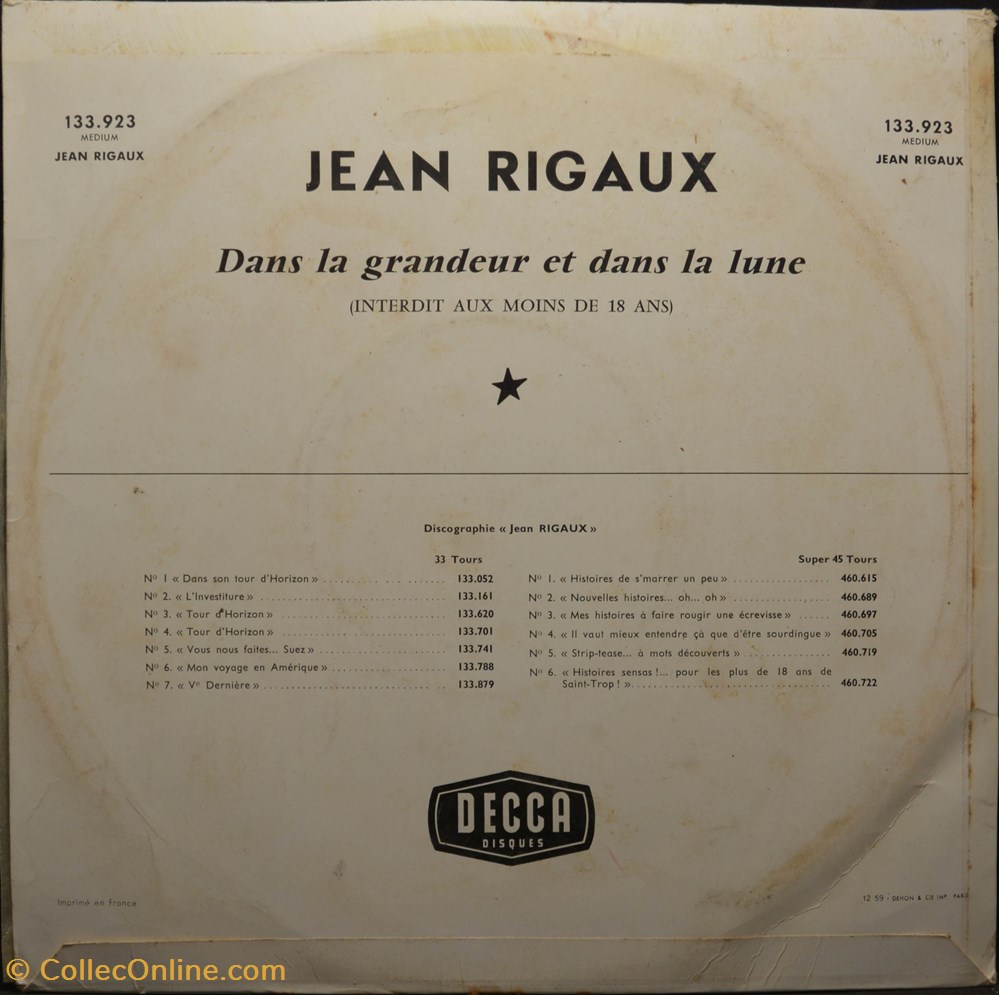 Vinyl - 33 tours - Jean Rigaux - Dans la grandeur et dans la Lune divers vinyl 33 tours jean rigaux dans la grandeur et dans la lune