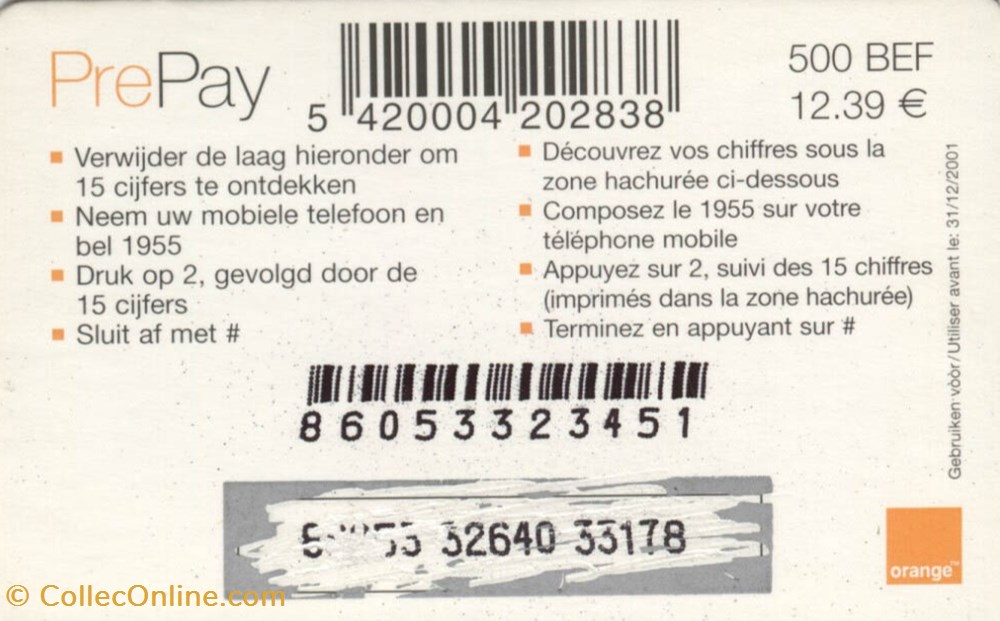 diver telecarte belgique 2000 12 39 orange milou