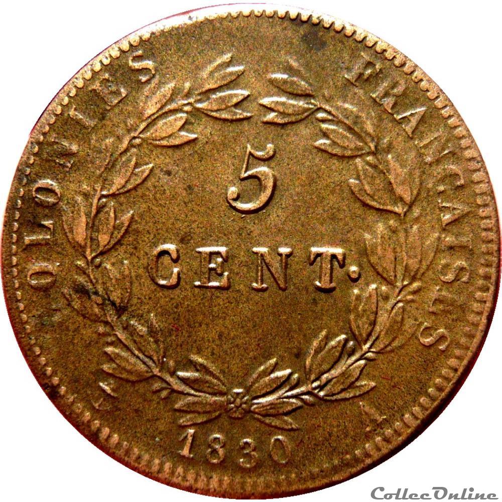 COLONIES FRANÇAISES - Guyane 5 Centimes Charles X 1830 A (Paris) Lec.302 monnaie france colony colonies francaises guyane 5 centimes charles x 1830 a paris lec 302