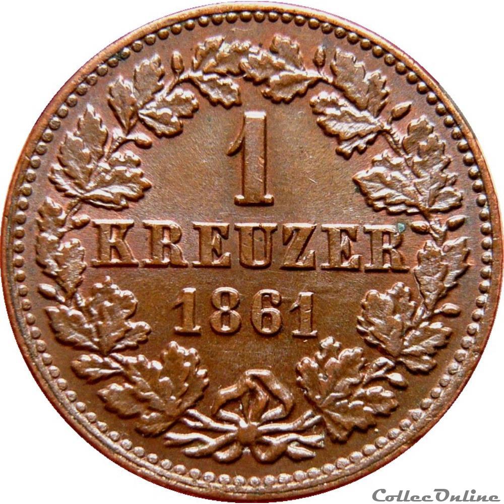ALLEMAGNE - NASSAU 1 Kreuzer Grand-Duché de Nassau 1861 AKS72 3 monnaie monde allemagne nassau 1 kreuzer grand duche de nassau 1861 aks72