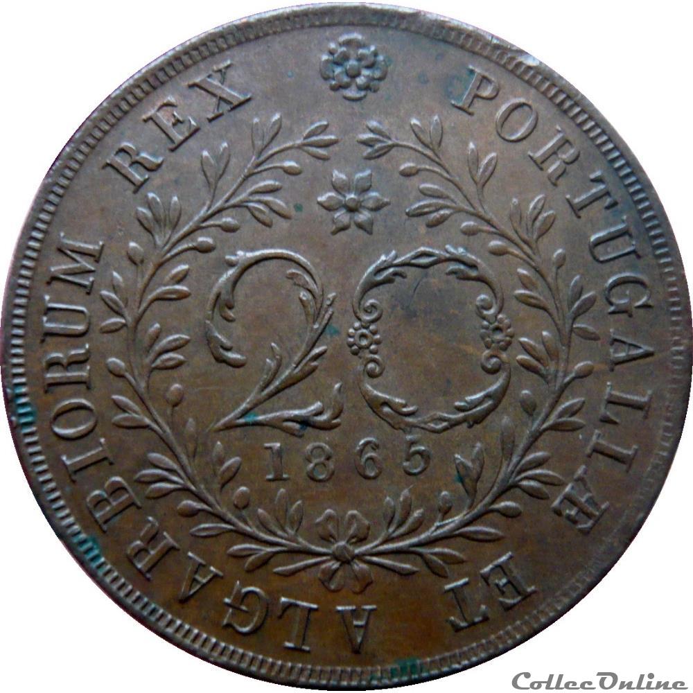 AÇORES 20 Réis Louis Ier (Luis) 1865 Gom.03.01 monnaie monde portugal acores 20 reis louis ier luis 1865 gom 03 01