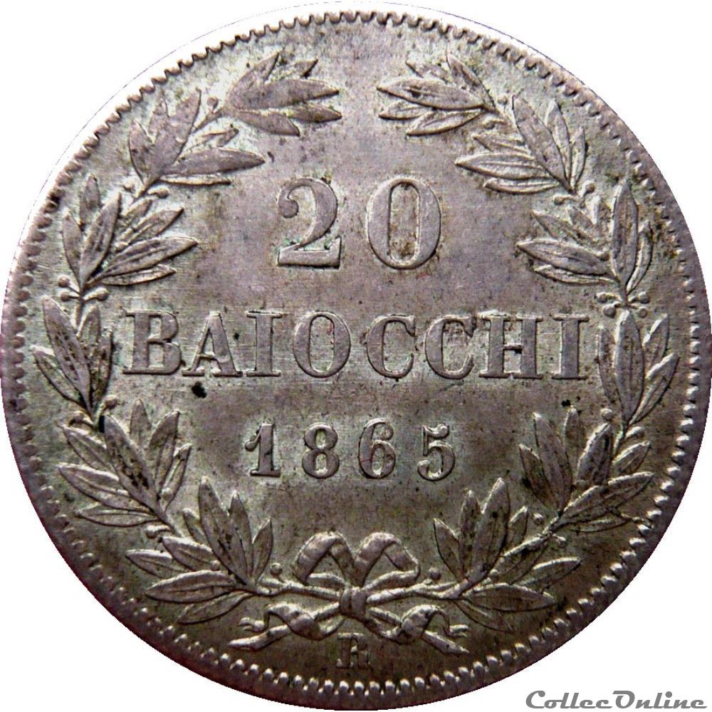 VATICAN ET ÉTATS PONTIFICAUX 20 Baiocchi Pie IX an XX 1865 R (Rome) Mont.180 monnaie monde vatican et etats pontificaux 20 baiocchi pie ix an xx 1865 r rome mont 180
