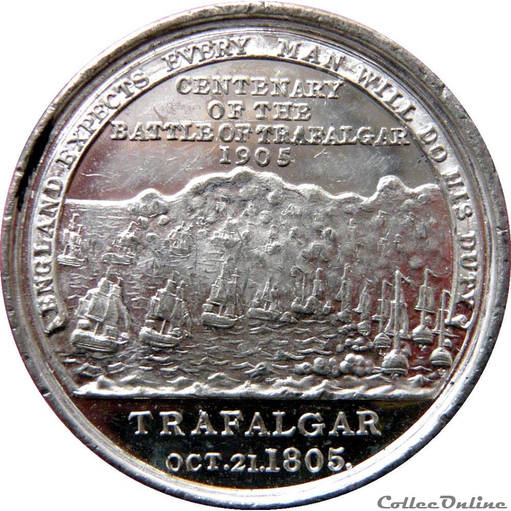 Médaille commémorative Centenaire de la Bataille de Trafalgar 1905 monnaie jeton mereaux france medaille commemorative centenaire de la bataille de trafalgar 1905