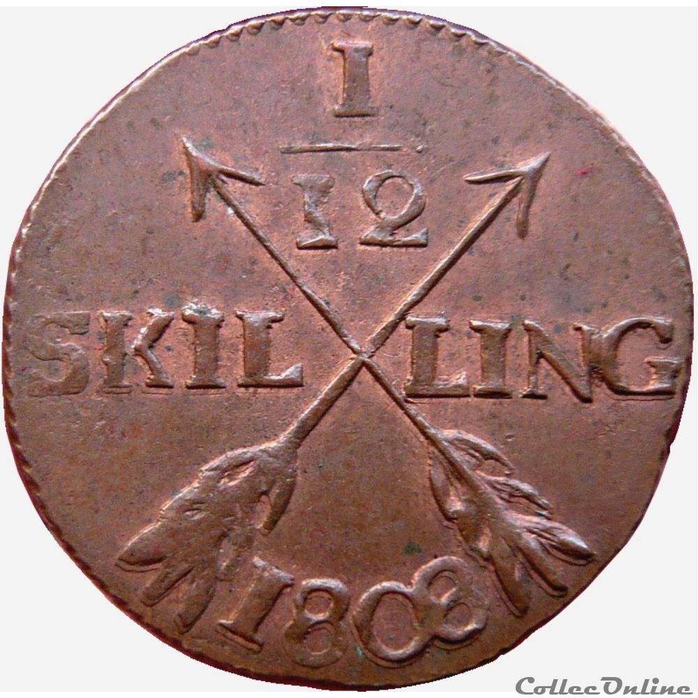 monnaie monde suede 1 12 skilling monogramme du roi gustave iv adolphe 1808 km 19 563