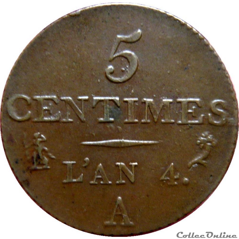 5 centimes Dupré, petit module 1796 A (Paris) F.113/1 monnaie france moderne 5 centimes dupre petit module 1796 a paris f 113 1