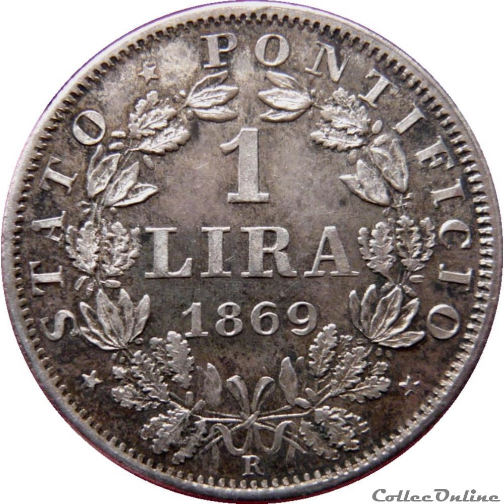 VATICAN ET ÉTATS PONTIFICAUX 1 Lire Pie IX an XXIII 1869 R (Rome) Mont.384 monnaie monde italie vatican et etats pontificaux 1 lire pie ix an xxiii 1869 r rome mont 384