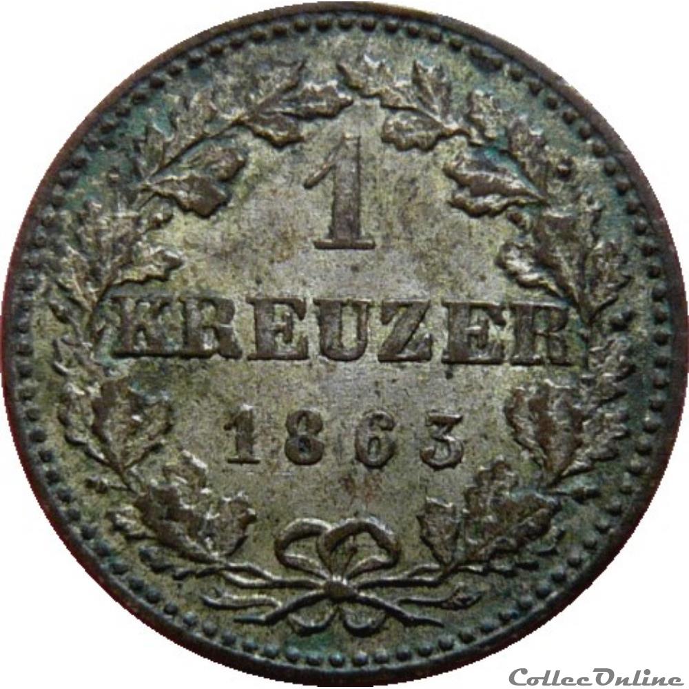 EN VENTE 1 kreuzer Ville libre de Francfort : aigle 1863 Francfort monnaie monde allemagne en vente 1 kreuzer ville libre de francfort aigle 1863 francfort