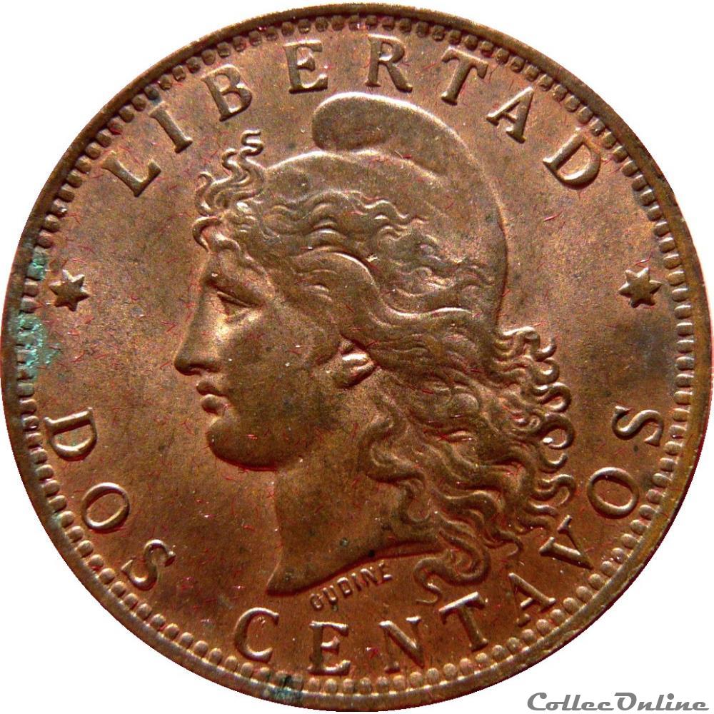 ARGENTINE 2 Centavos emblème / “Liberté” 1891 KM.19/32 monnaie monde argentine 2 centavos embleme liberte 1891 km 19 32