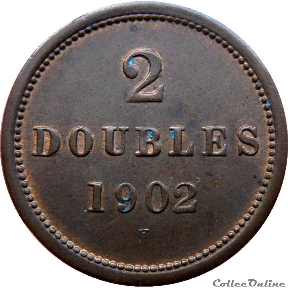 GUERNESEY 2 Doubles armes du baillage de Guernesey 1902 H (Heaton) KM.20/9 monnaie monde royaume uni guernesey 2 doubles armes du baillage de guernesey 1902 h heaton km 20 9