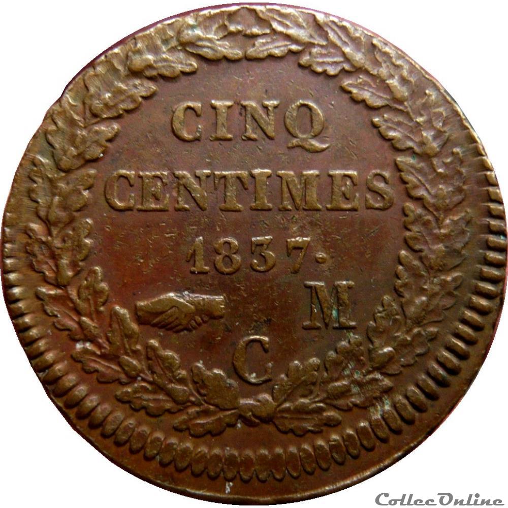 MONACO 5 Centimes Honoré V petite tête en cuivre rouge 1837 Monaco monnaie monde monaco 5 centimes honore v petite tete en cuivre rouge 1837 monaco