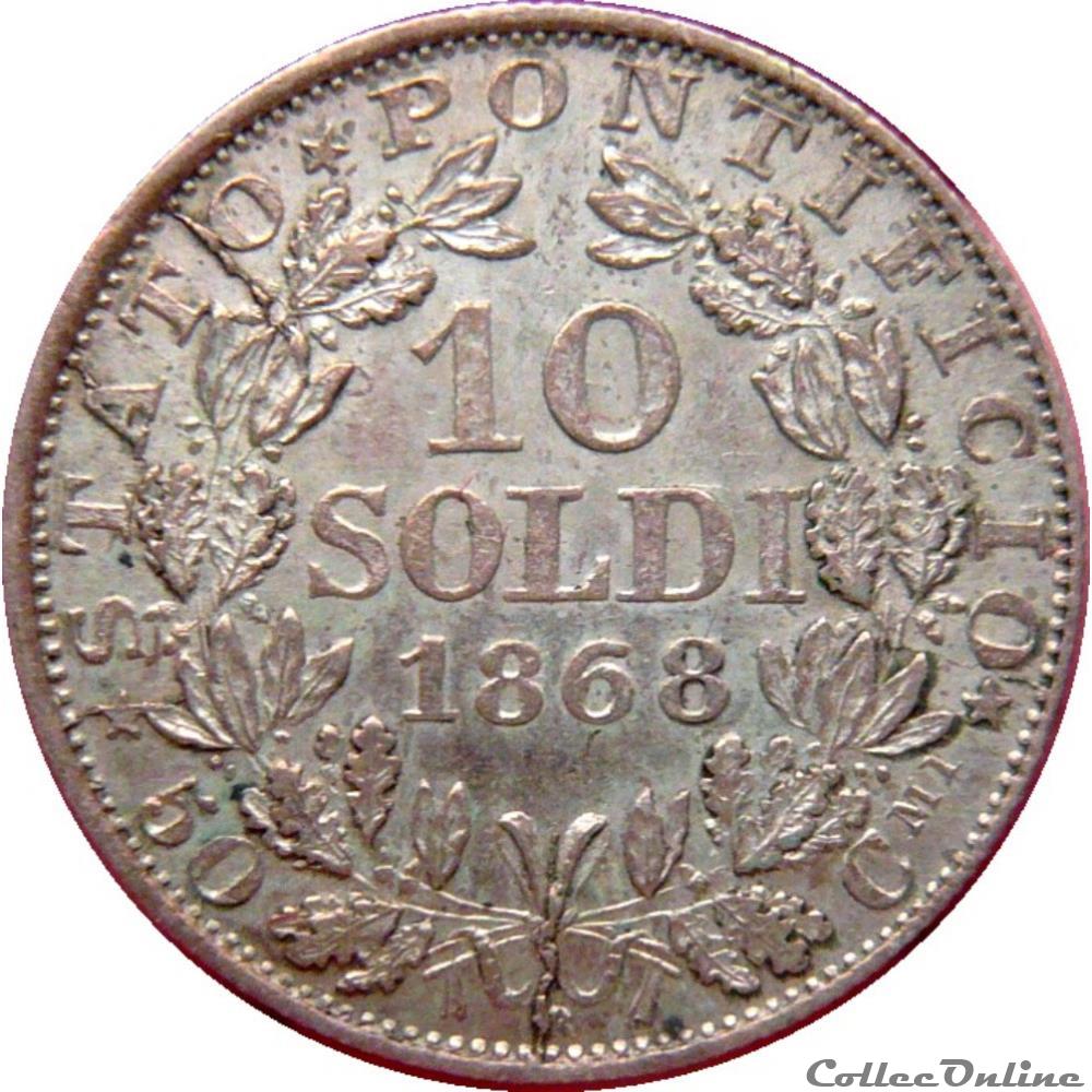 VATICAN ET ÉTATS PONTIFICAUX 10 Soldi (50 Centesimi) Pie IX an XXII 1868 R (Rome) Mont.389 monnaie monde vatican et etats pontificaux 10 soldi 50 centesimi pie ix an xxii 1868 r rome mont 389