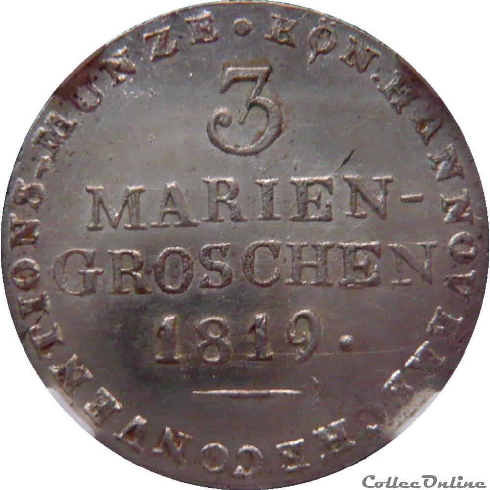 ALLEMAGNE 3 Mariengroschen Georg III 1819 LB (Hanovre) AKS.14 3 monnaie monde allemagne 3 mariengroschen georg iii 1819 lb hanovre aks 14