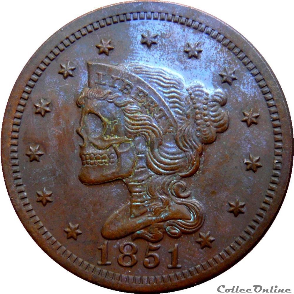 monnaie monde autriche etats unis amerique 1 cent liberte braided hair 1851 philadelphie