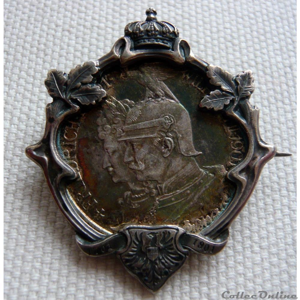 Monture en argent / PRUSSE 2 Mark Guillaume II 200e anniversaire 1901 Berlin monnaie monde allemagne monture en argent prusse 2 mark guillaume ii 200e anniversaire 1901 berlin