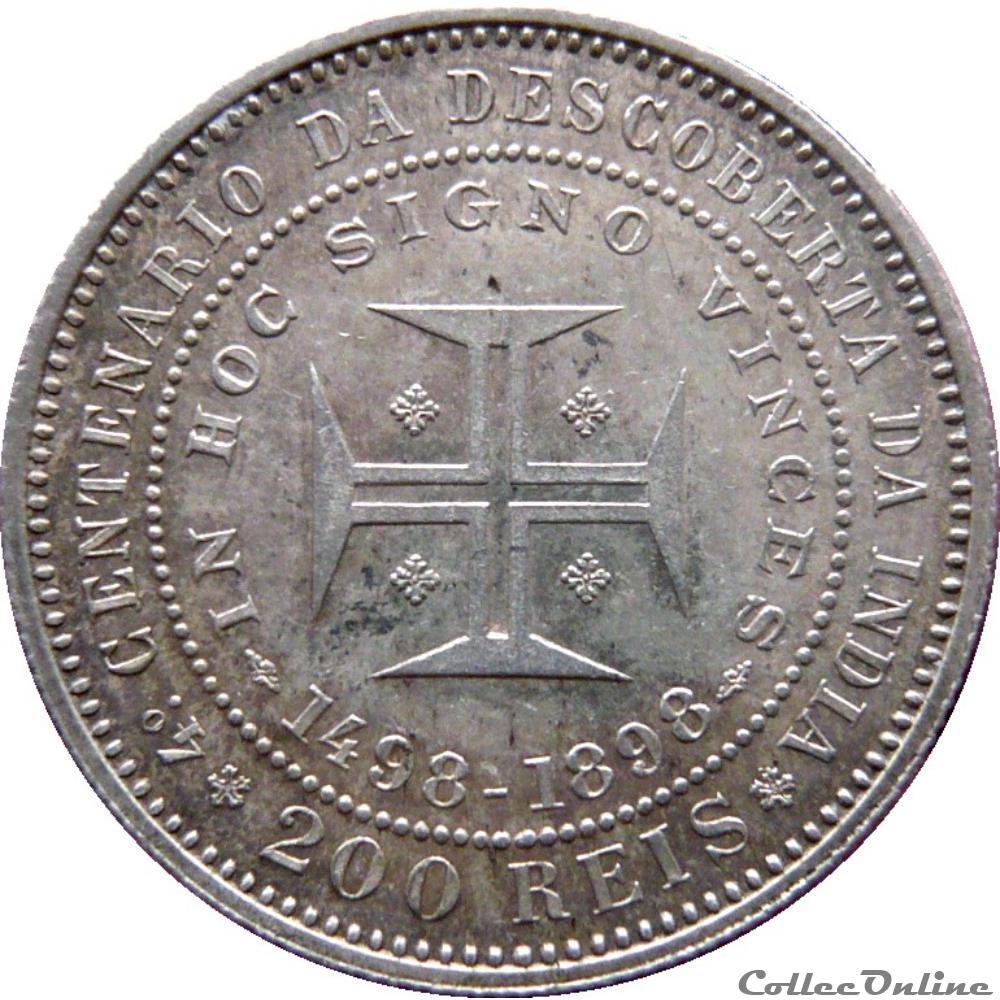 PORTUGAL 200 Réis Charles Ier et Amélie / 400ème anniversaire découverte des Indes 1898 Gom.10.01 monnaie monde portugal 200 reis charles ier et amelie 400eme anniversaire decouverte des indes 1898 gom 10 01