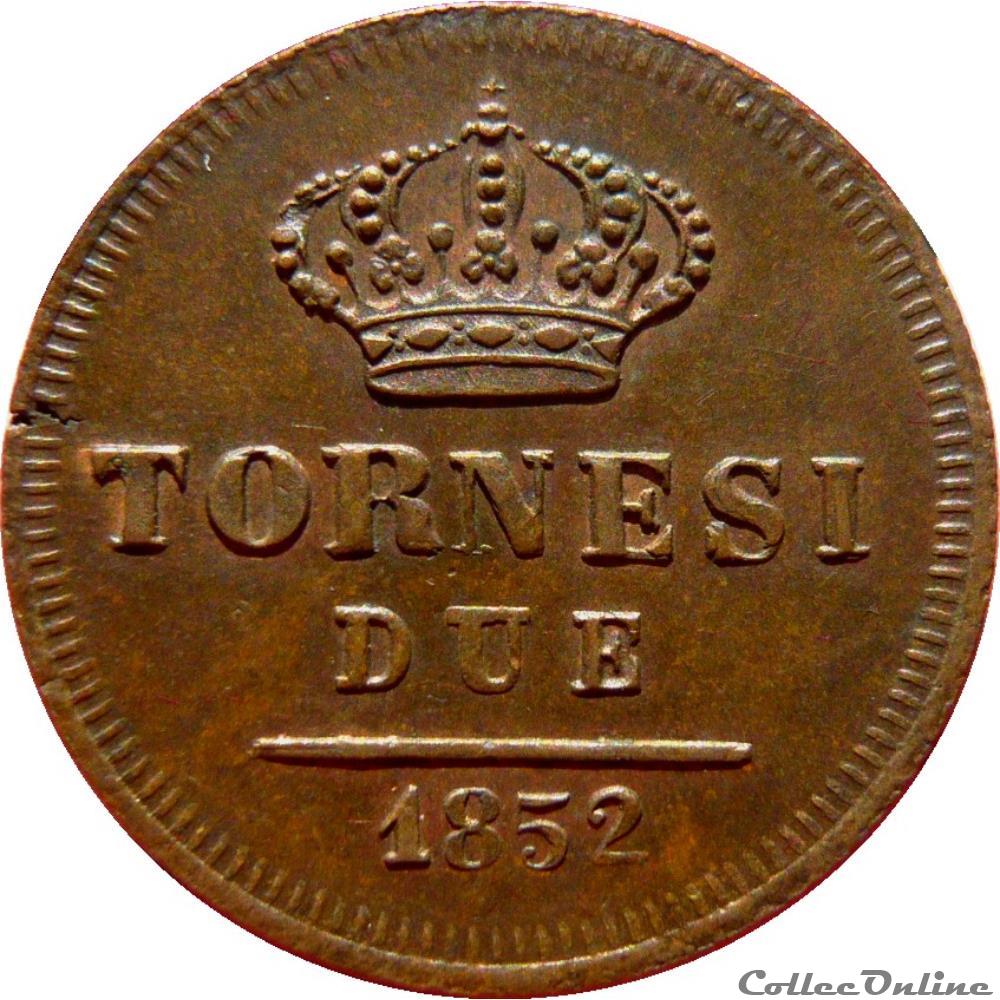 ITALIE - ROYAUME DES DEUX-SICILES 2 Tornesi Ferdinand II / couronne étoile 1852 (Naples) Mont.1117 monnaie monde italie royaume des deux siciles 2 tornesi ferdinand ii couronne etoile 1852 naples mont 1117
