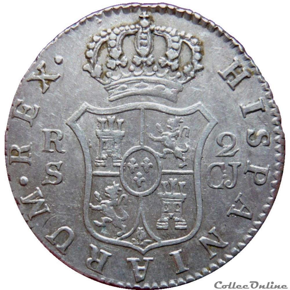 monnaie monde espagne 2 reales roi ferdinand vii 1820 cj rs seville km 19 460 2