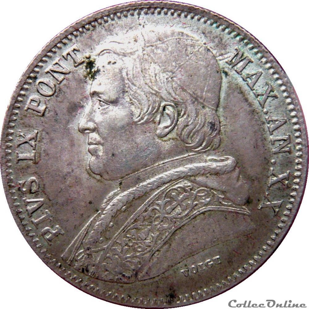 VATICAN ET ÉTATS PONTIFICAUX 20 Baiocchi Pie IX an XX 1865 R (Rome) Mont.180 monnaie monde vatican et etats pontificaux 20 baiocchi pie ix an xx 1865 r rome mont 180