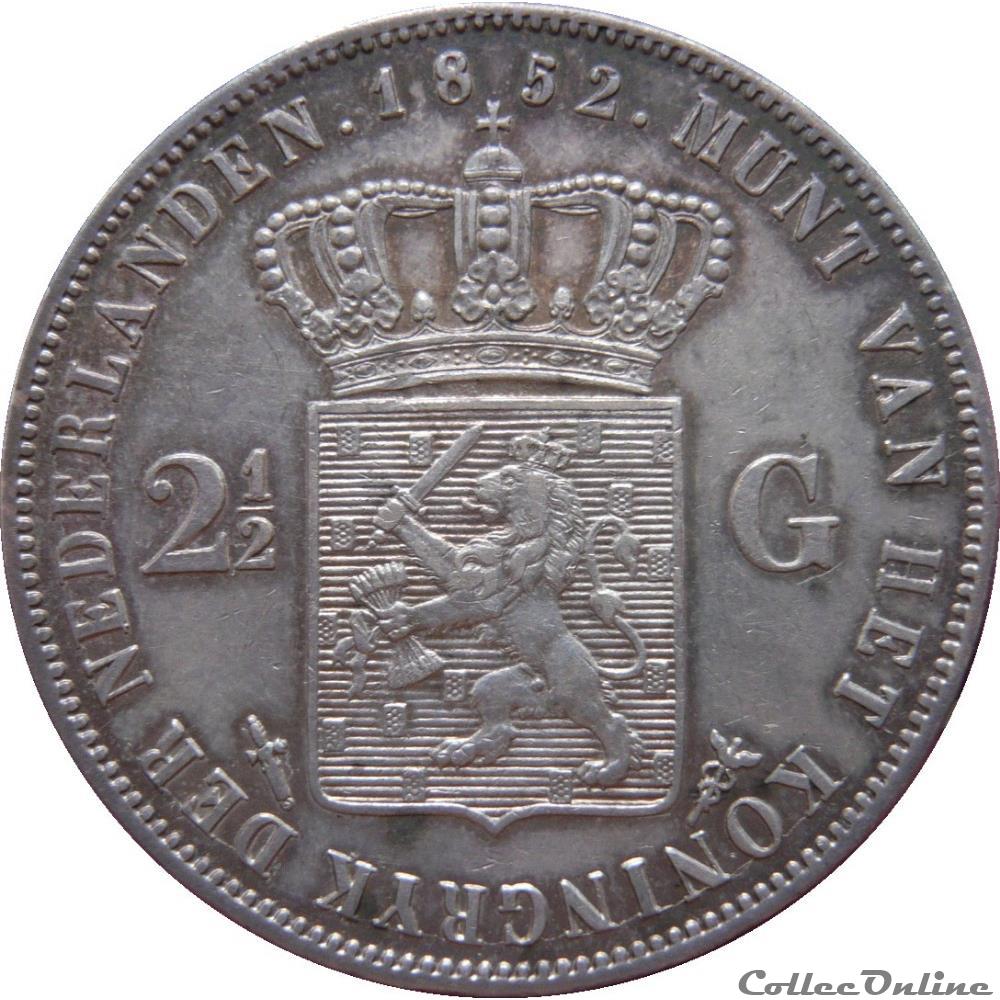 PAYS-BAS 2 1/2 Gulden Guillaume III 1852 (Utrecht) KM.19/82 monnaie monde pays bas 2 1 2 gulden guillaume iii 1852 utrecht km 19 82