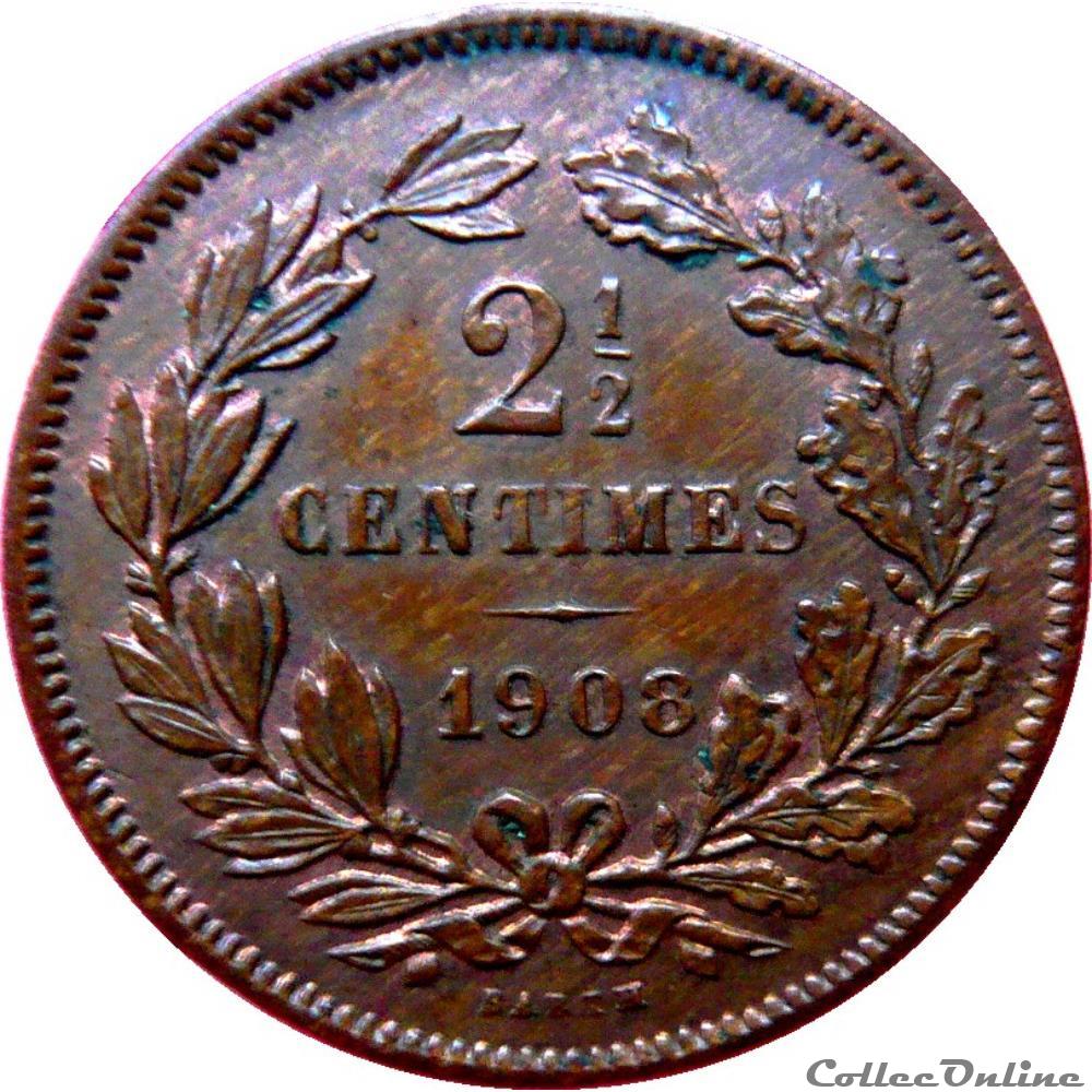 LUXEMBOURG 2 1/2 Centimes écu couronné 1908 (Utrecht) KM.20/21 monnaie monde luxembourg 2 1 2 centimes ecu couronne 1908 utrecht km 20 21