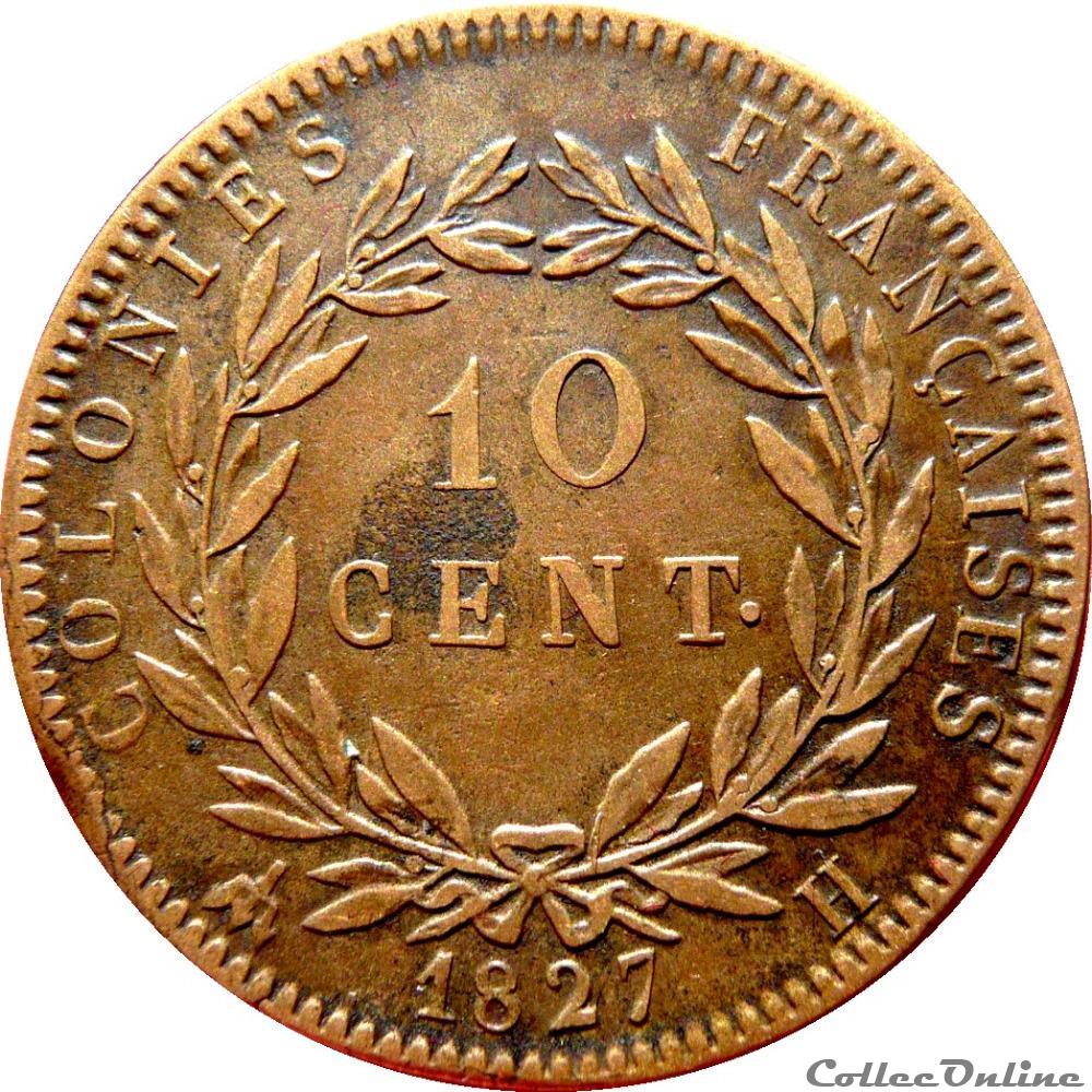 COLONIES FRANÇAISES - Martinique et Guadeloupe 10 Centimes Charles X 1827 H (La Rochelle) Lec.305 monnaie france colony colonies francaises martinique et guadeloupe 10 centimes charles x 1827 h la rochelle lec 305