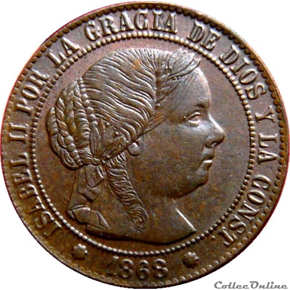 ESPAGNE 1/2 (Medio) Centimo de Escudo Isabelle II 1866 (Oeschger Mesdach & CO) KM.19/632.1 monnaie monde espagne 1 2 medio centimo de escudo isabelle ii 1866 oeschger mesdach co km 19 632 1