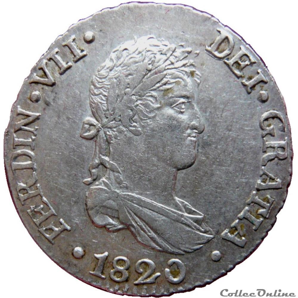monnaie monde espagne 2 reales roi ferdinand vii 1820 cj rs seville km 19 460 2
